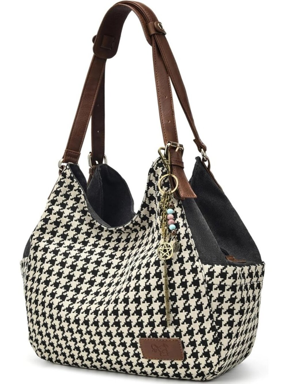 Stylish Canvas Hobo Tote Bag with Multi Pockets, Embroidery, Casual Shoulder